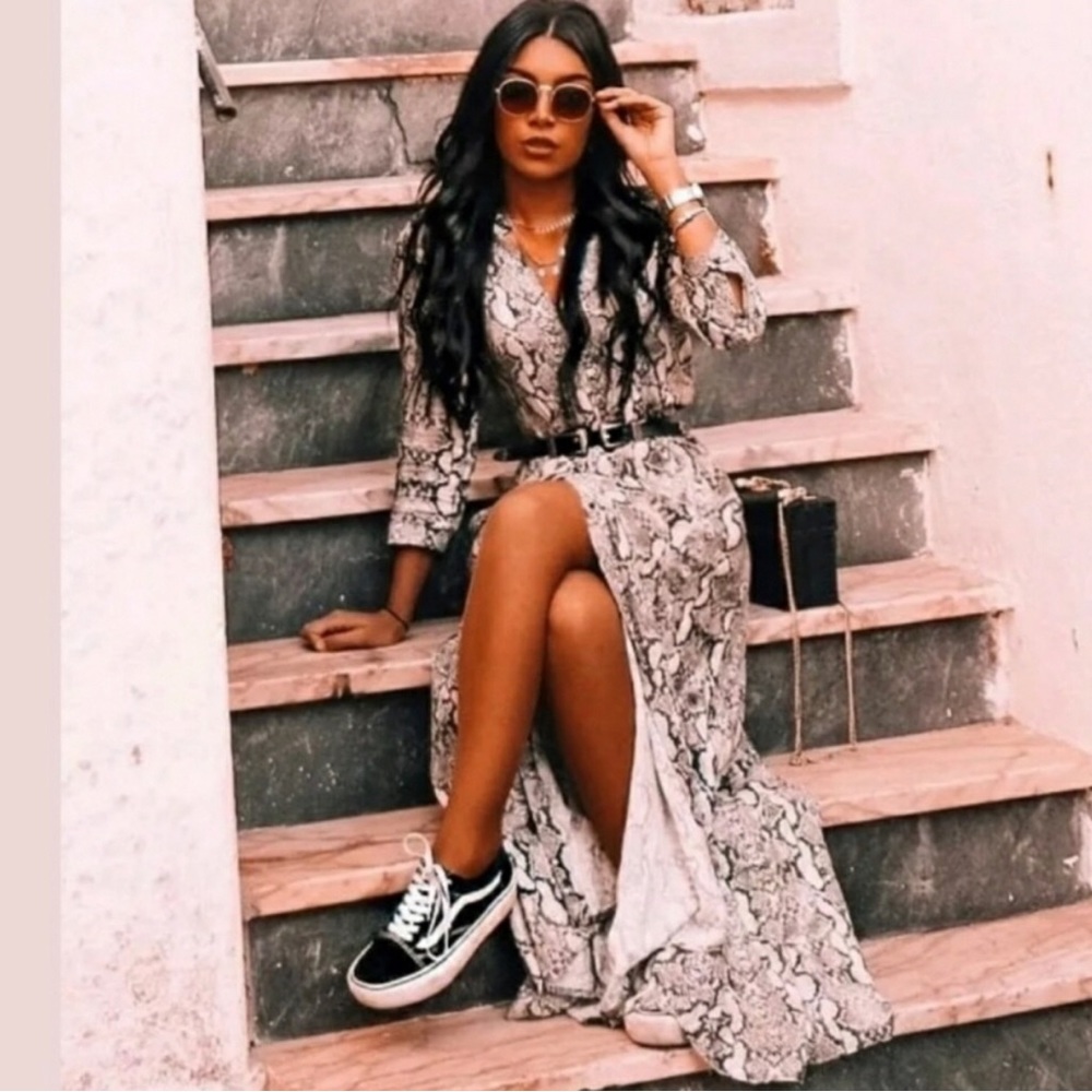 ZARA MAXI SNAKE PRINT SHIRT DRESS ANIMAL  BLOGGERES FAVORITE - Picture 2 of 10